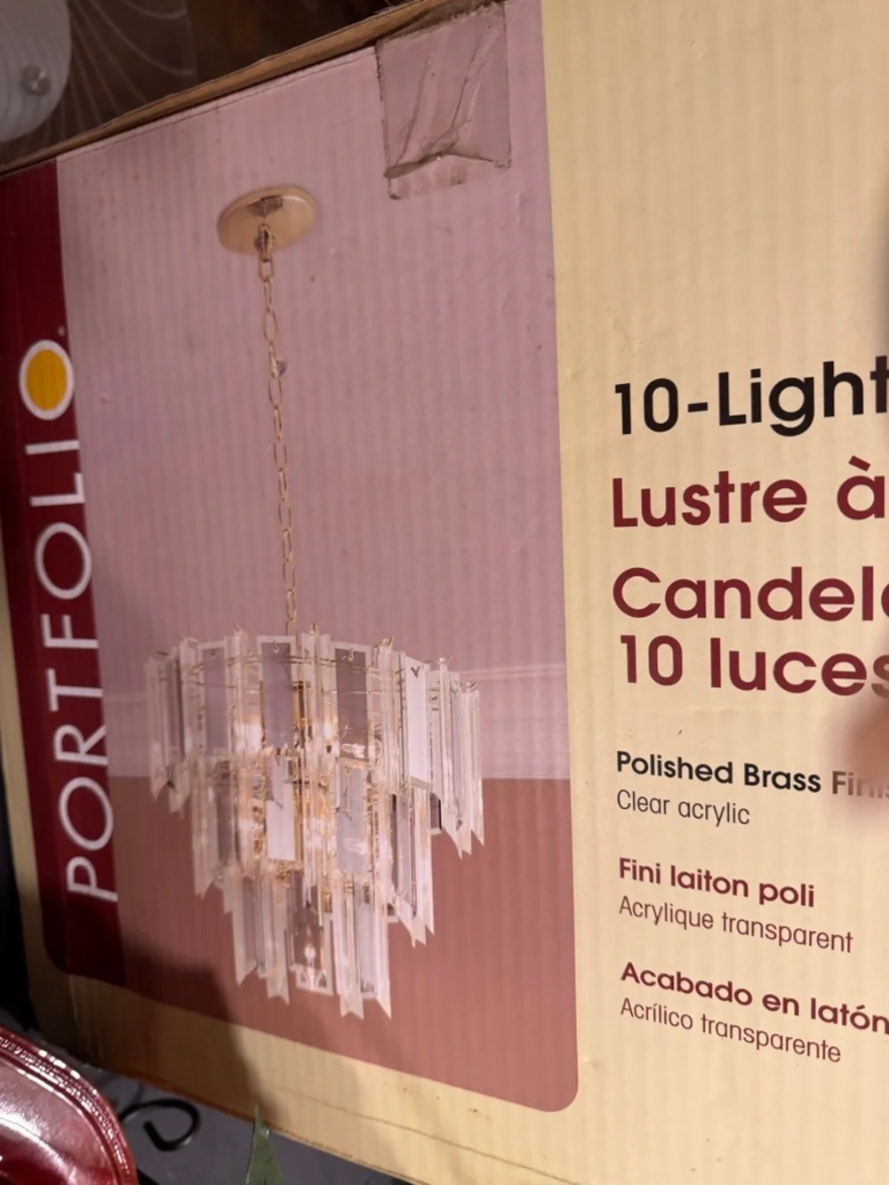 Portfolio Polished Brass 10-Light Chandelier with Clear Acrylic Panels